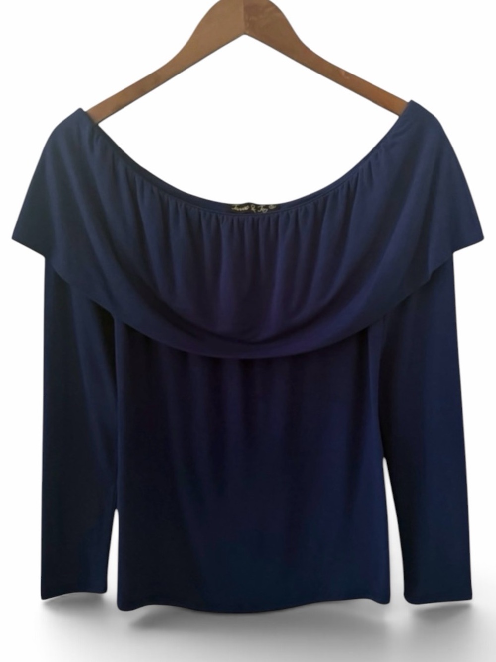 James & Joy Navy Blue Off the Shoulder Long Sleeve Top Size Small